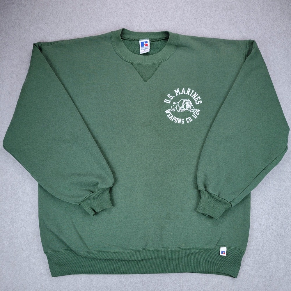 Russell Athletic Sweatshirt Mens XL Green US Marines Weapons Co 1/24 USA Made